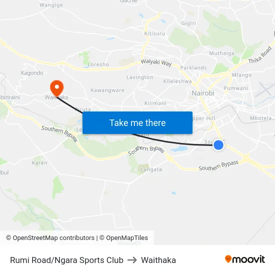 Rumi Road/Ngara Sports Club to Waithaka map