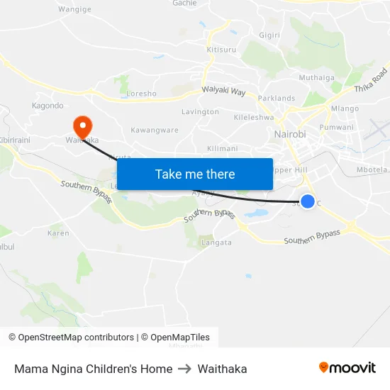 Mama Ngina Children's Home to Waithaka map