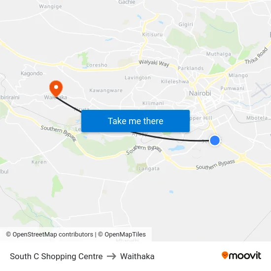 South C Shopping Centre to Waithaka map