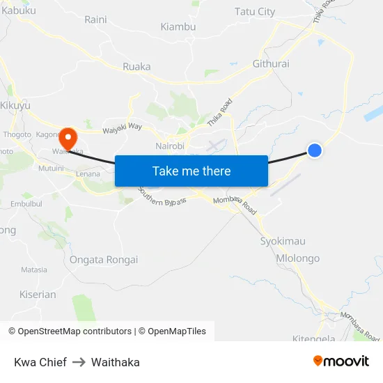 Kwa Chief to Waithaka map