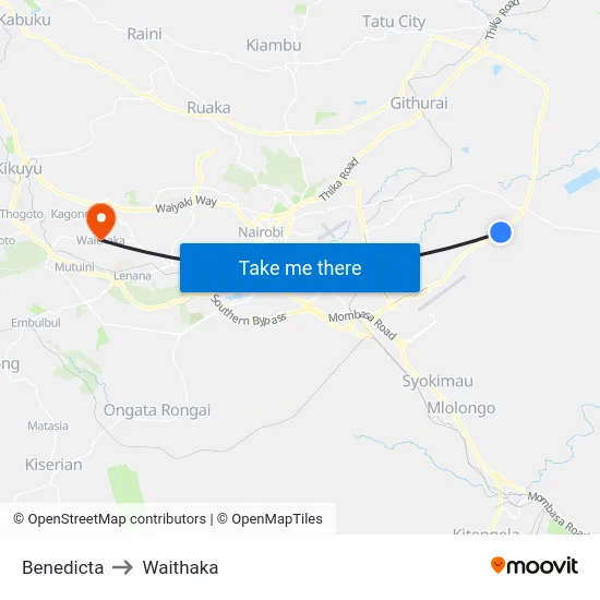Benedicta to Waithaka map