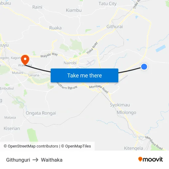 Githunguri to Waithaka map