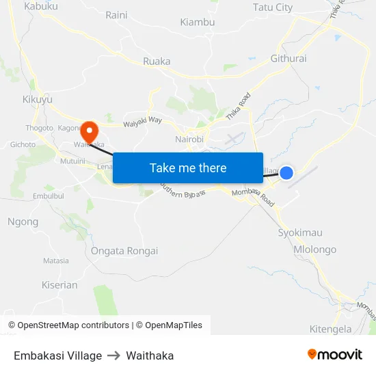 Embakasi Village to Waithaka map
