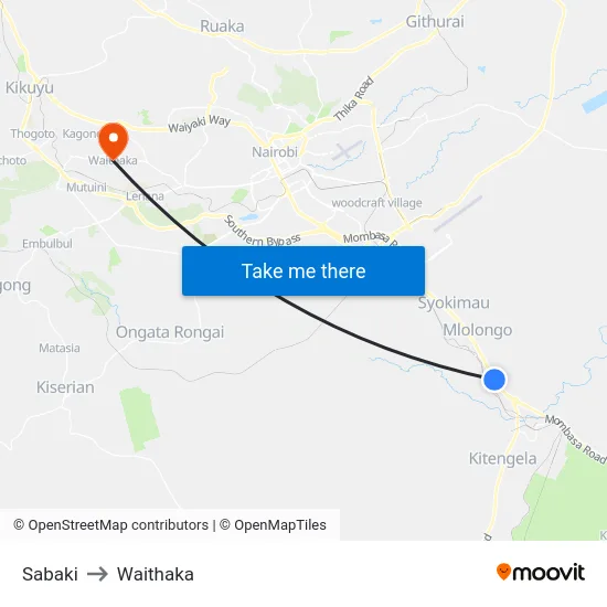 Sabaki to Waithaka map
