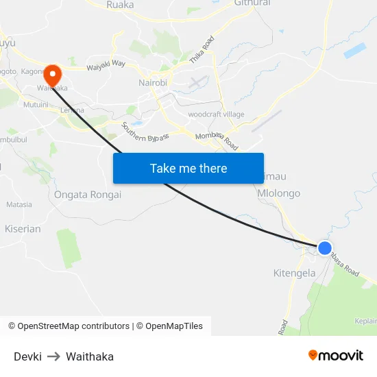 Devki to Waithaka map