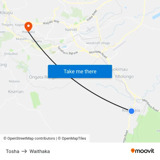 Tosha to Waithaka map
