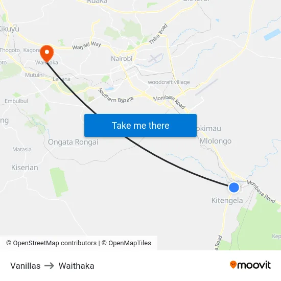 Vanillas to Waithaka map
