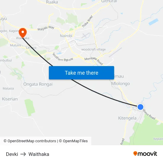 Devki to Waithaka map