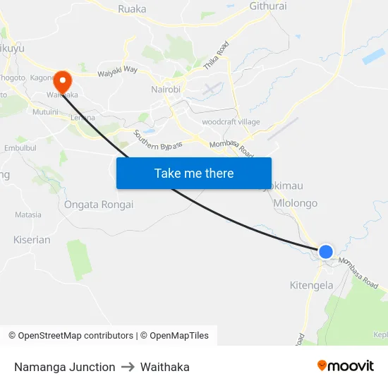 Namanga Junction to Waithaka map