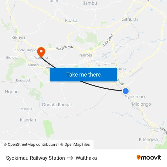 Syokimau Railway Station to Waithaka map