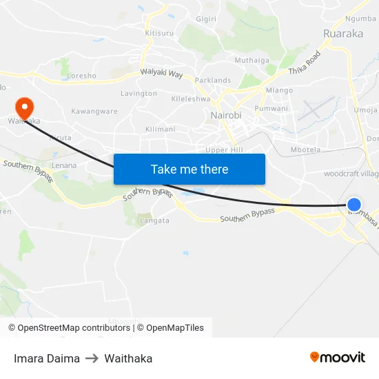 Imara Daima to Waithaka map