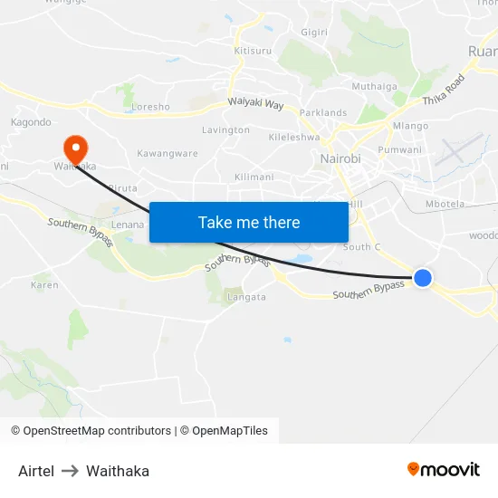 Airtel to Waithaka map