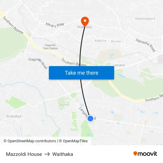 Mazzoldi House to Waithaka map