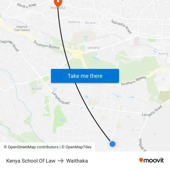 Kenya School Of Law to Waithaka map