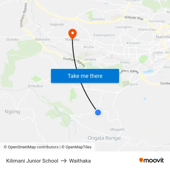 Kilimani Junior School to Waithaka map