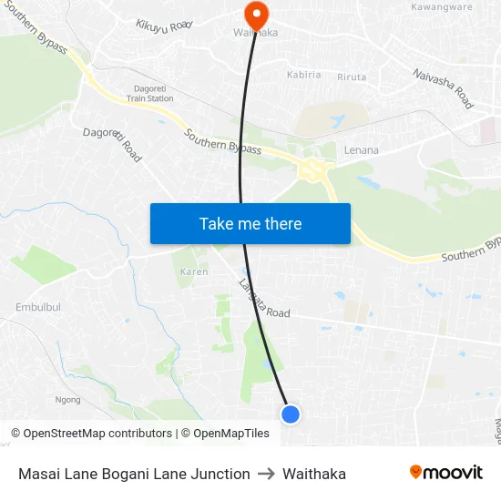 Masai Lane Bogani Lane Junction to Waithaka map