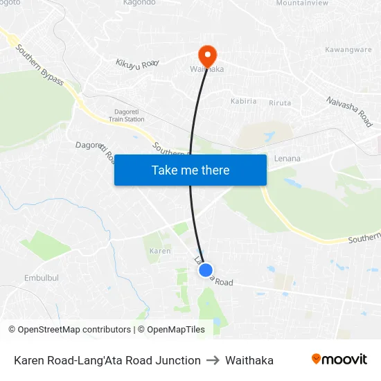 Karen Road-Lang'Ata Road Junction to Waithaka map