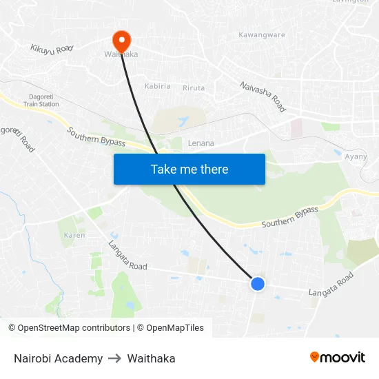 Nairobi Academy to Waithaka map