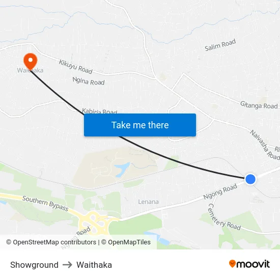 Showground to Waithaka map