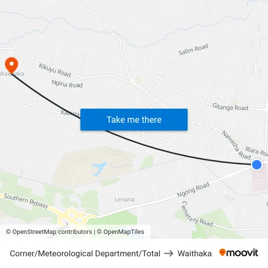 Corner/Meteorological Department/Total to Waithaka map