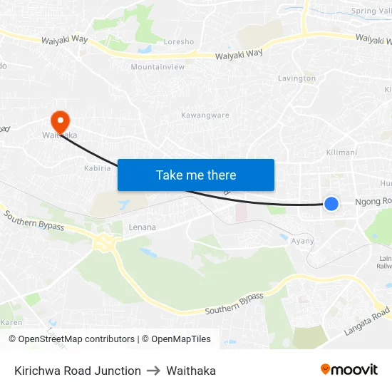 Kirichwa Road Junction to Waithaka map