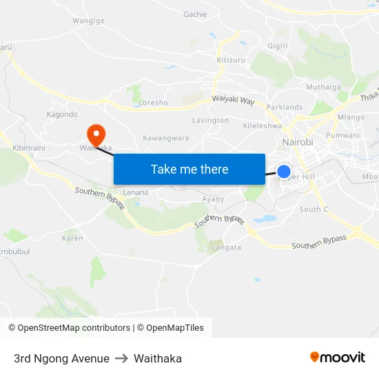 3rd Ngong Avenue to Waithaka map