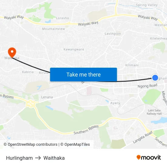 Hurlingham to Waithaka map