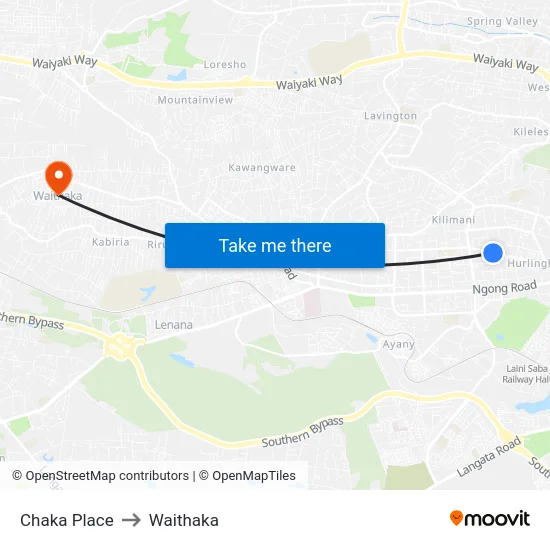 Chaka Place to Waithaka map