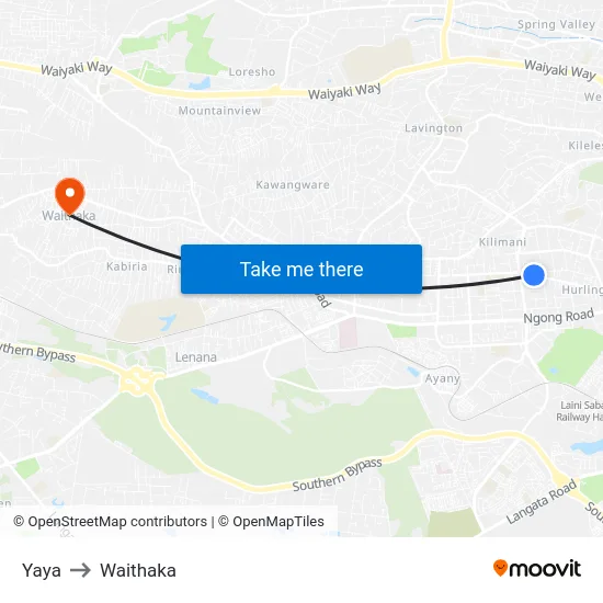 Yaya to Waithaka map