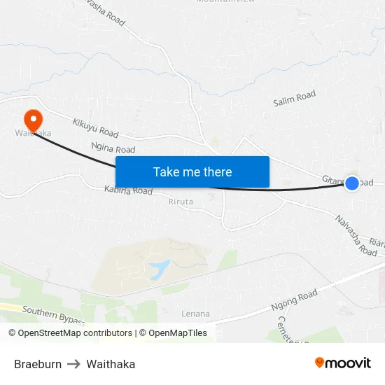 Braeburn to Waithaka map