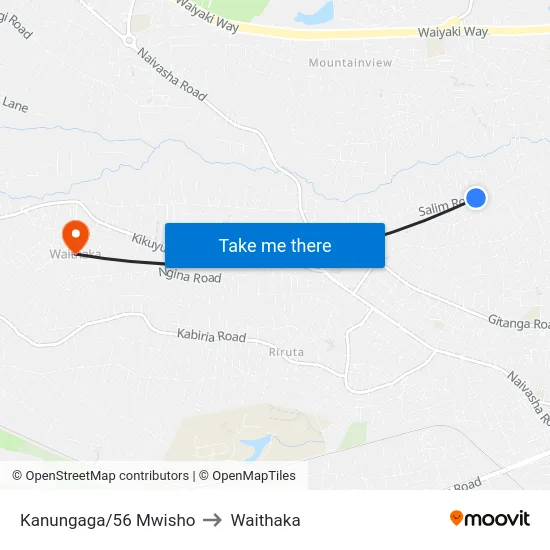 Kanungaga/56 Mwisho to Waithaka map