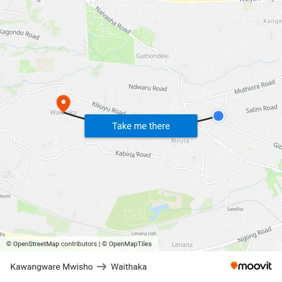 Kawangware Mwisho to Waithaka map