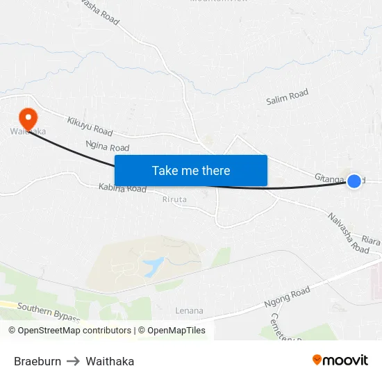Braeburn to Waithaka map