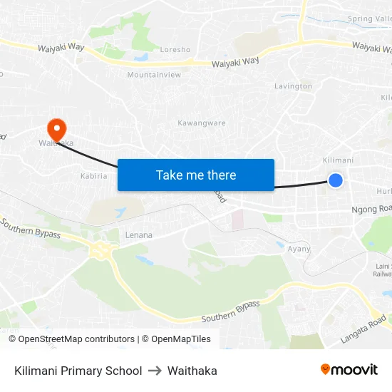 Kilimani Primary School to Waithaka map