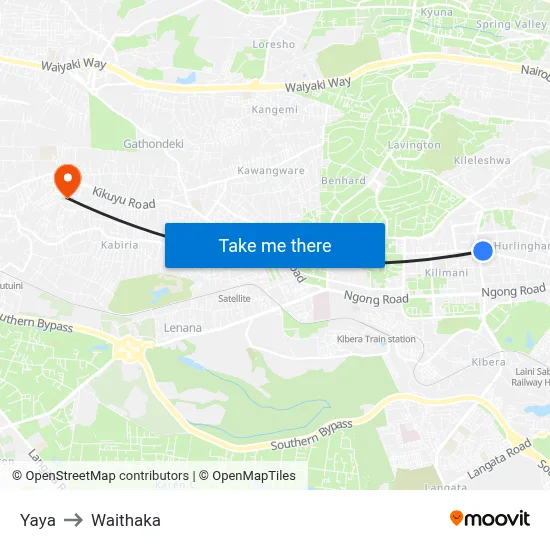 Yaya to Waithaka map