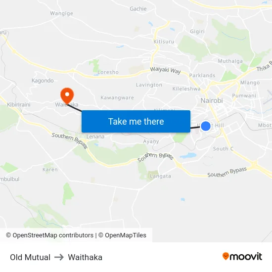 Old Mutual to Waithaka map