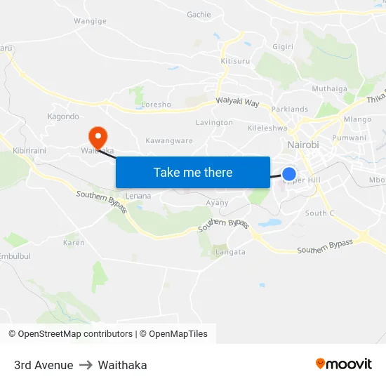 3rd Avenue to Waithaka map