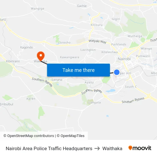 Nairobi Area Police Traffic Headquarters to Waithaka map