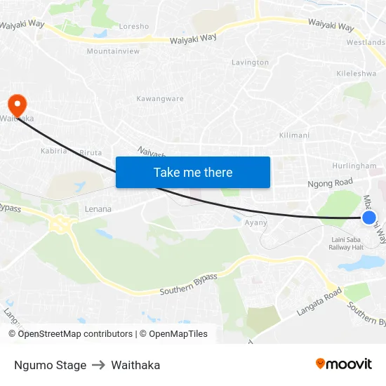 Ngumo Stage to Waithaka map