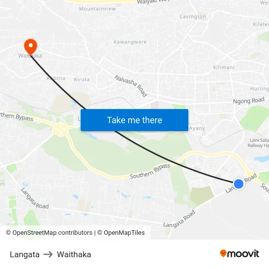 Langata to Waithaka map