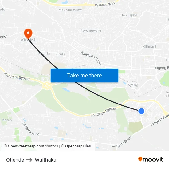 Otiende to Waithaka map
