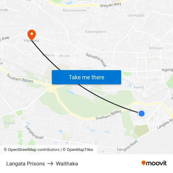 Langata Prisons to Waithaka map
