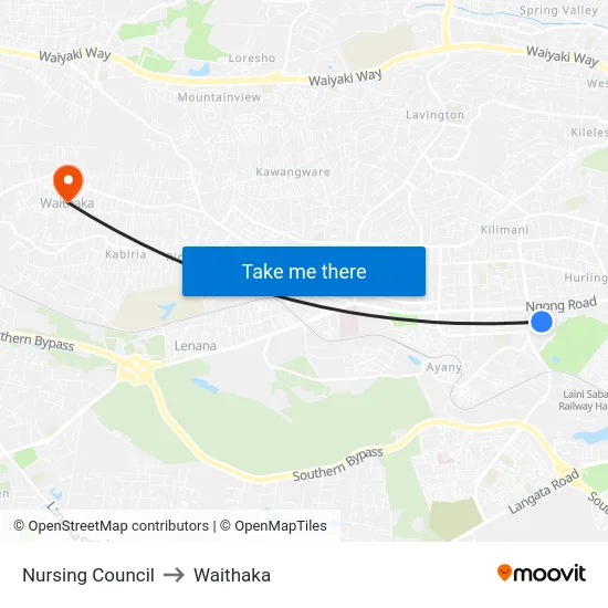 Nursing Council to Waithaka map