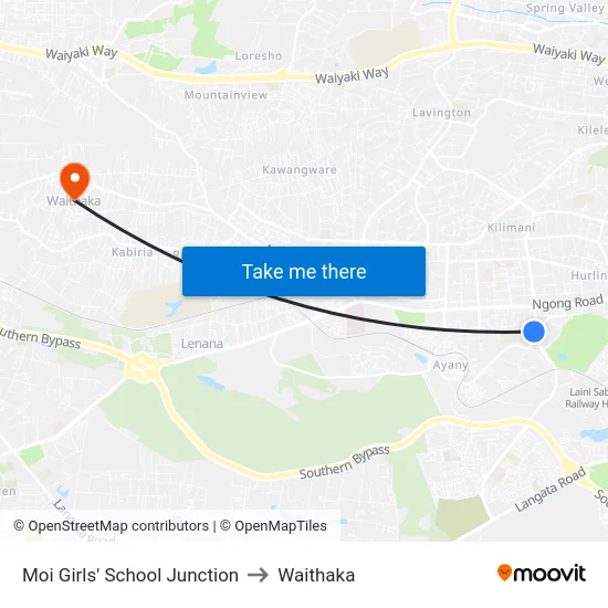 Moi Girls' School Junction to Waithaka map