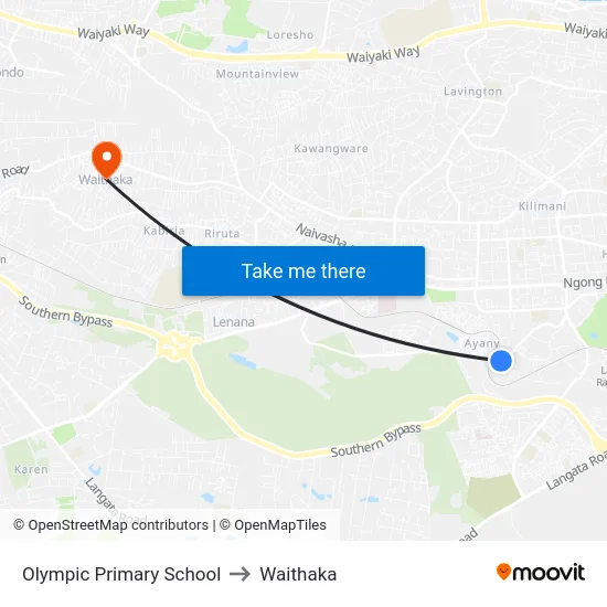 Olympic Primary School to Waithaka map
