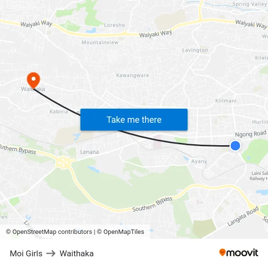 Moi Girls to Waithaka map