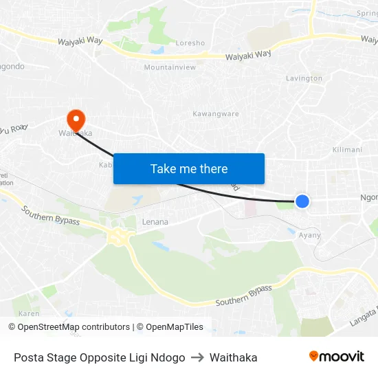 Posta Stage Opposite Ligi Ndogo to Waithaka map