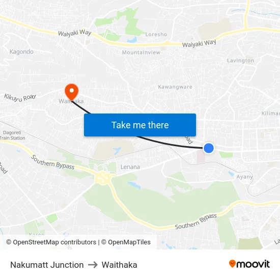 Nakumatt Junction to Waithaka map