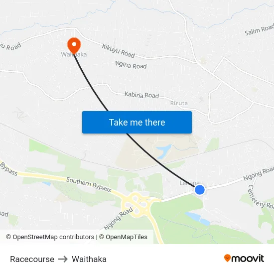 Racecourse to Waithaka map