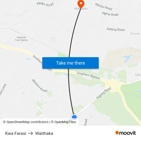 Kwa Farasi to Waithaka map